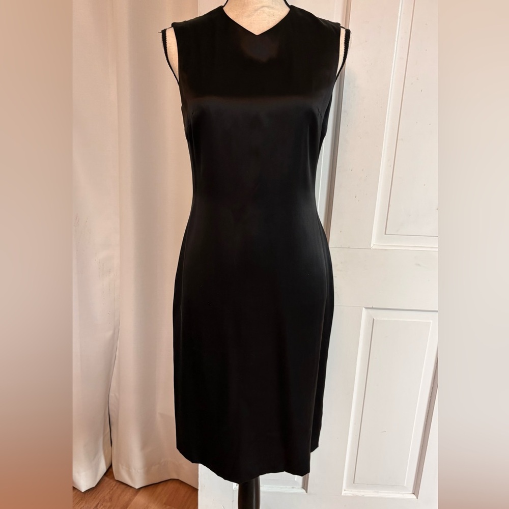 100% Silk Vintage Black Sleeveless Midi Dress